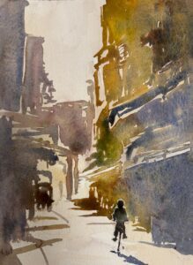 cours d'aquarelle urbaine avec Michel Perot